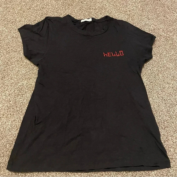 Rag & Bone w/ cute and subtle "Hello" Embroidery Black T-shirt L M - Picture 3 of 7